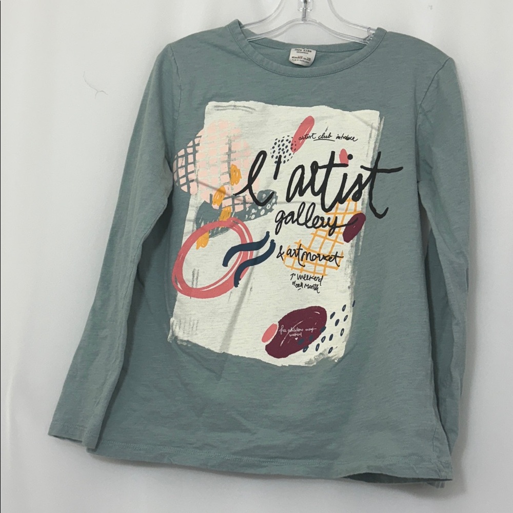 Girl’s Zara Long Sleeve Tee - Artistic Design in Blue and Multicolor Size 11/12